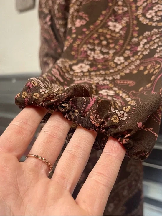 Abercrombie & Fitch Paisley Wrap Dress Brown Pink Floral Ruffle Hem Boho Women’s - Picture 9 of 13